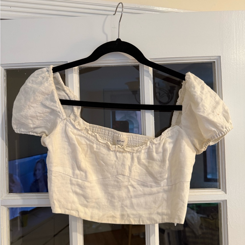 Wilfred Cream Puff Sleeve Crop Blouse